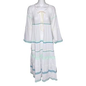 9 Seed Majorca Maxi Cover-Up Dress Blue Ric Rac Trim Tiered Beach Size M/L